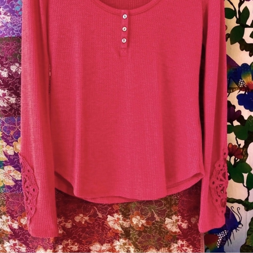 πΊπHPππΊ NWOT Anthropologie Eloise Crochet Cuff Henley - Picture 8 of 16